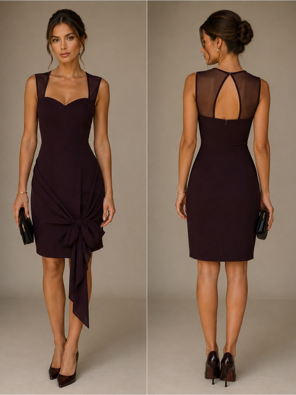 Amanda Uprichard Martina Dress Rich Wine Mesh Open Back Bow Mini Dress NWT S